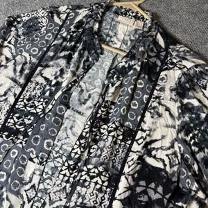 LOGO by Lori Goldstein Print Kimono Cardigan Women's M Black White Gray